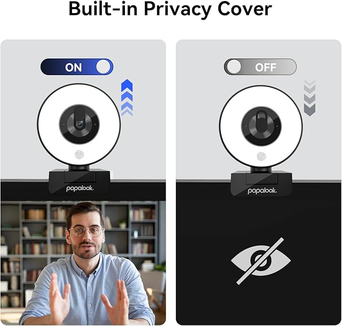 papalook 2K/1080P Webcam with Light and Privacy Cover, PA552 Full HD Streaming - Image 5
