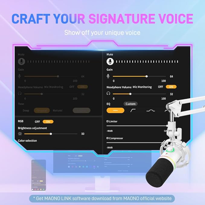 MAONO XLR/USB Dynamic Microphone, RGB Gaming Mic - Image 7