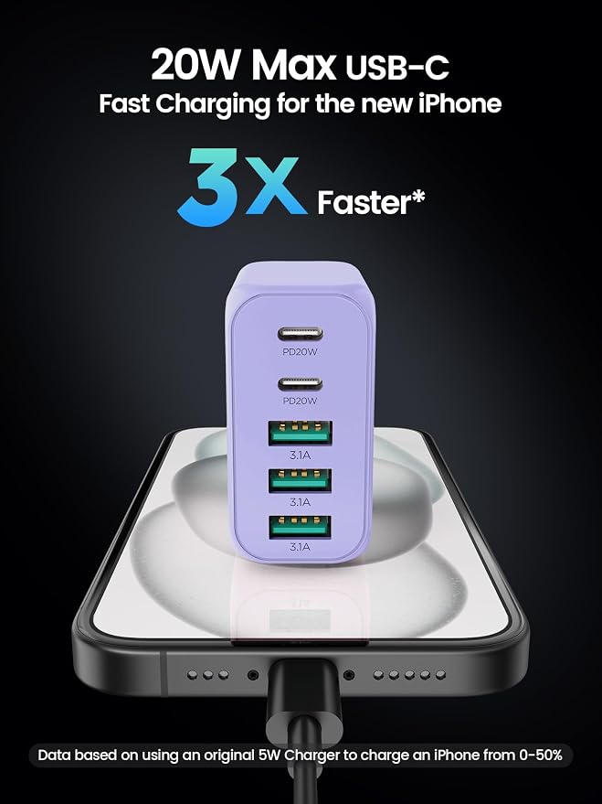 USB C Charger Block, EIZLXQ Type C Charger Fast Charging, 50W 5-Port USB Wall - Image 2