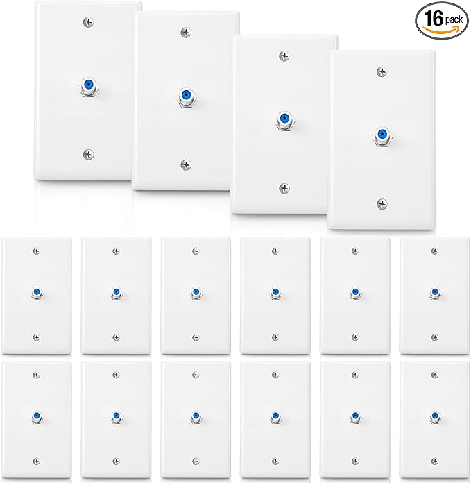 1-Port TV Cable Wall Jack F Connector Coax Video Jack Single Gang Wall Plates by Weewooday
