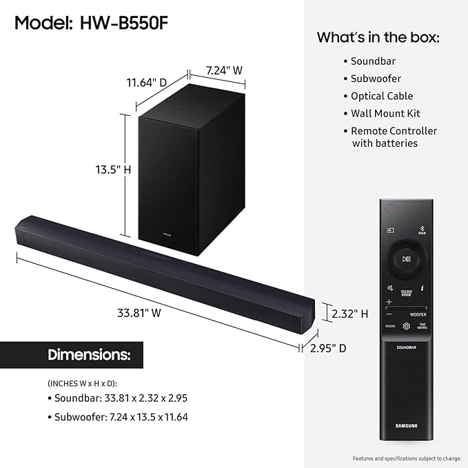 Samsung B-Series Soundbar HW-B550F 2.1 ch DTS Virtual:X Soundbar - Image 2