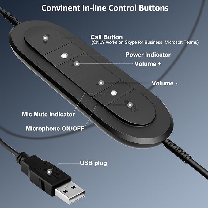 MKJ USB Headset with Noise Canceling Microphone, Crystal Clear Sound Office - Image 4