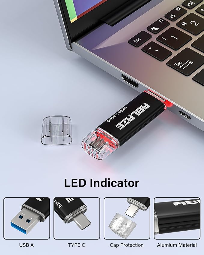 ABLAZE Type C Flash Drive 64GB, Dual USB 3.0+ USB C Flash Drive Compatible - Image 5