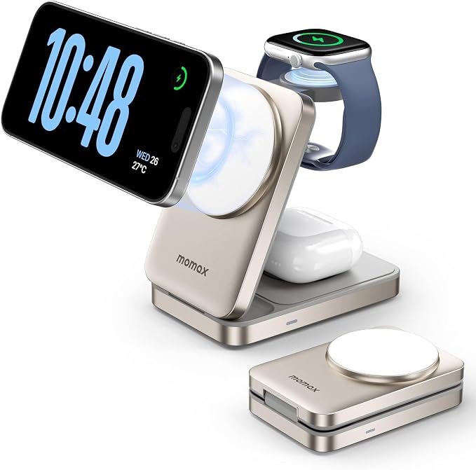 MOMAX 3-in-1 iPhone 16 Charging Station, MagSafe-Compatible Wireless Charger by MOMAX