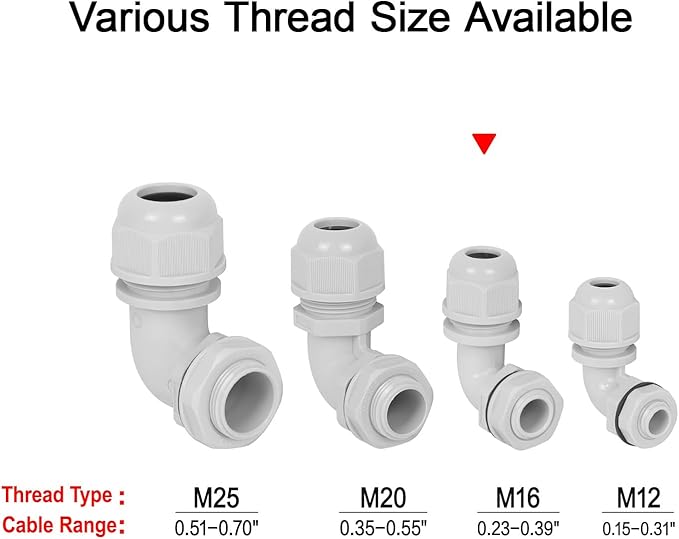 LeMotech M16 Cable Gland, 90 Degree Adjustable 6-10mm Strain Relief, Cord - Image 6
