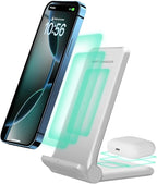 2 in 1 Wireless Charger, Foldable 20W Fast Wireless Charging Stand Compatible by WirelesschargingStation