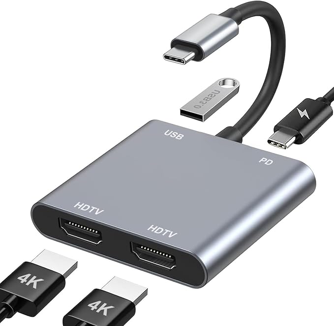USB C to Dual HDMI Adapter, 4K@60Hz HDMI Splitter by Improveyourworkefficiency