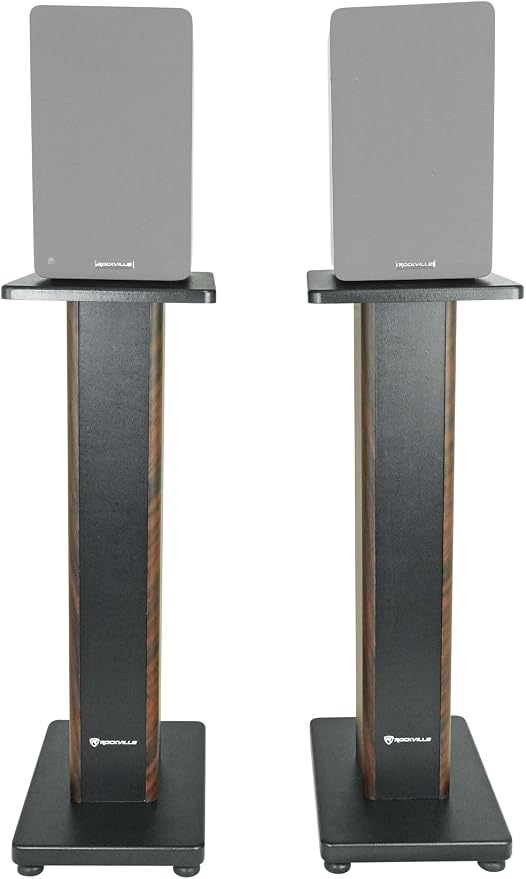 Rockville Pair RHT28D 28" Bookshelf Speaker Stands, Dark Wood Grain, 60 lbs - Image 7
