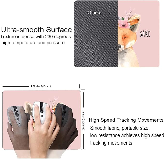 Mouse Pad, Cute Fox Mouse Pad for Women, Washable Square Cloth Mousepad for - Image 3