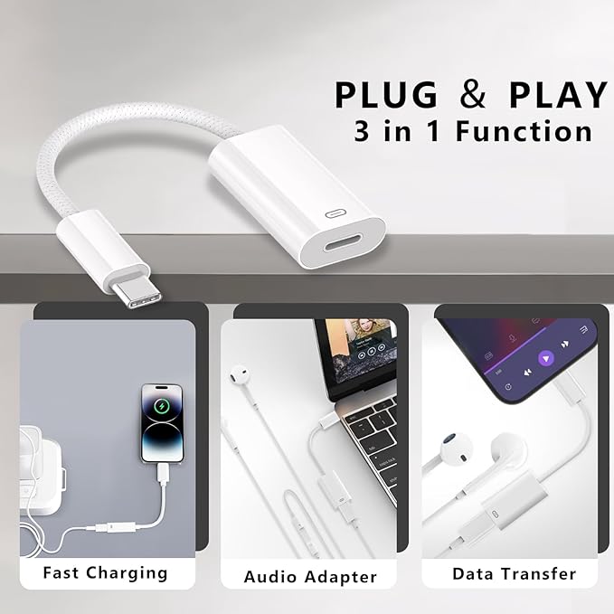 USB C to Lightning Headphone Audio Adapter, Type C Male to Female Lightning - Image 4