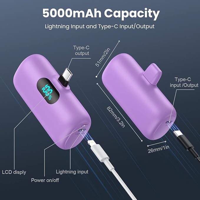 Samll Portable Charger for iPhone 16/15 Series, 5000mAh 3A PD USB C Power Bank - Image 7