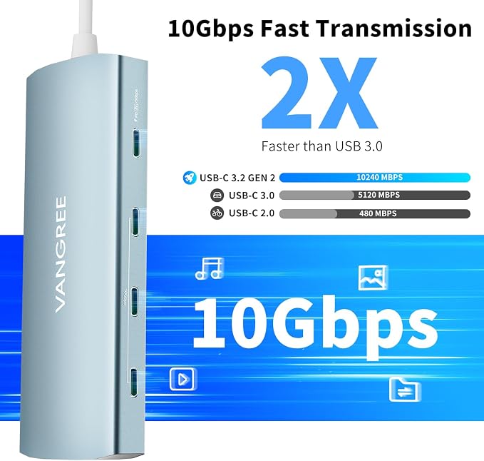 USB C to USB C Hub 10Gbps, 3 USB 3.2 Gen 2 Ports, 4K@60Hz HDMI, 100W PD - Image 3