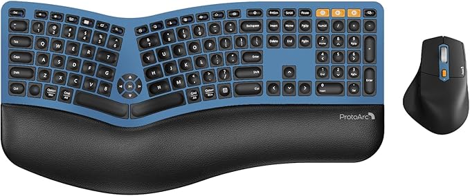 ProtoArc Ergonomic Wireless Keyboard Mouse, EKM01 Plus Full Size Ergo Bluetooth by ProtoArc