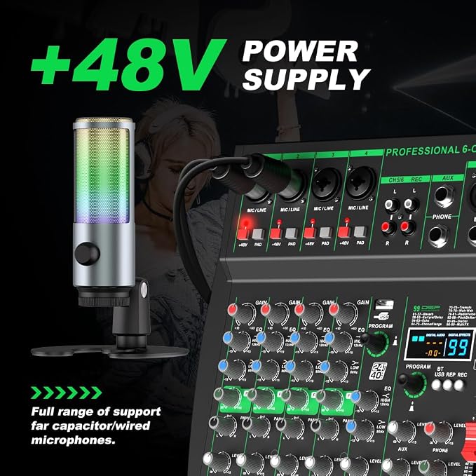 MW-6 black 6-Channel Professional DJ Audio Mixer Portable Controller Mixer - Image 7