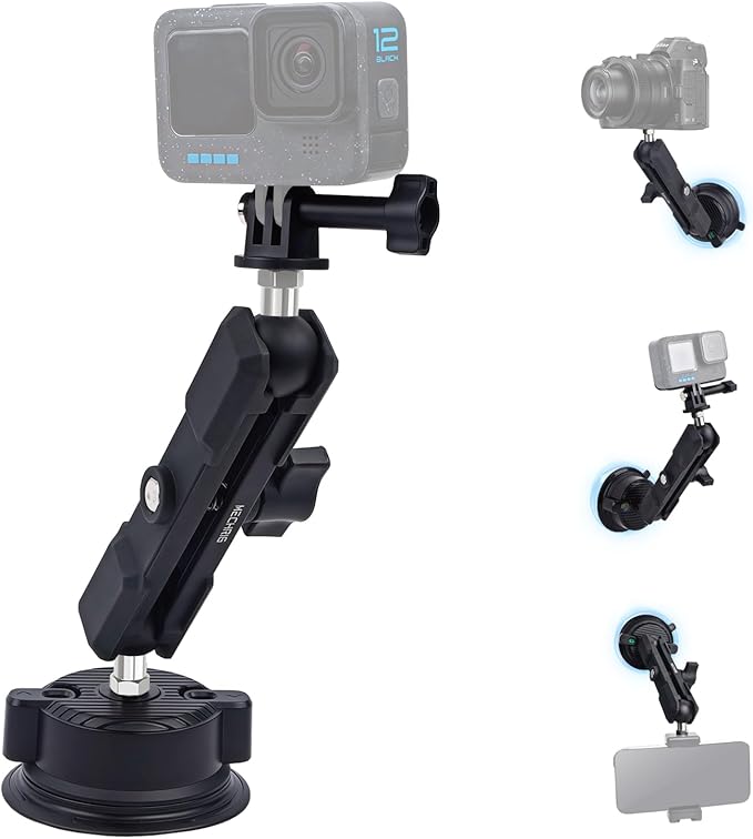 Camera Suction Cup Mount with Ball Head Magic Arm, Universal 360°Vacuum Suction by Mechrig