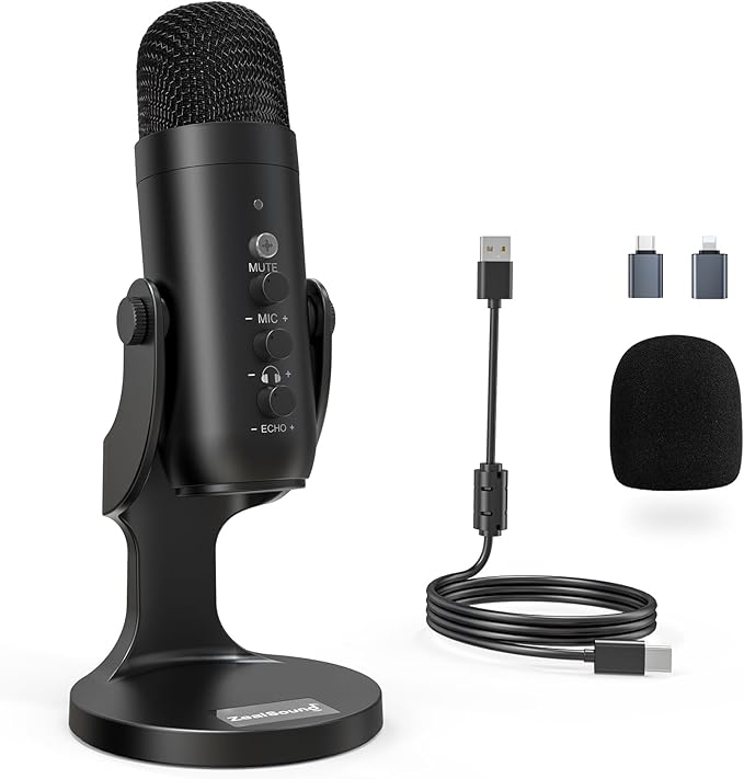 ZealSound Podcast Microphone for PC, Noise Cancellation USB Mic by zealsound
