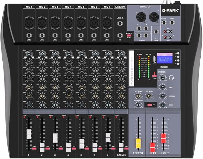 G-MARK MR80S Audio Mixer Interface USB Bluetooth Mixing Console 8 Channel 48V by G-MARK