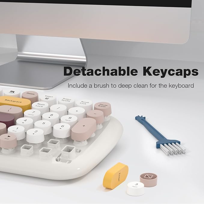 KNOWSQT Wireless Keyboard and Mouse Combo, Light Beige 100 Keys 2.4 GHz Round - Image 4