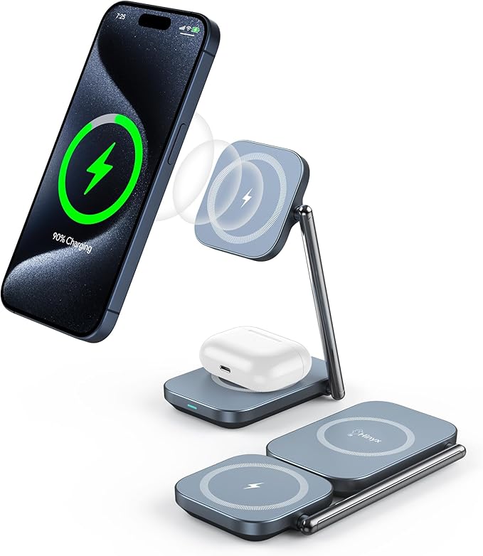 2-in-1 MagSafe Charger Stand, 20W Foldable Travel Fast Magnetic Wireless Charger by Hinyx