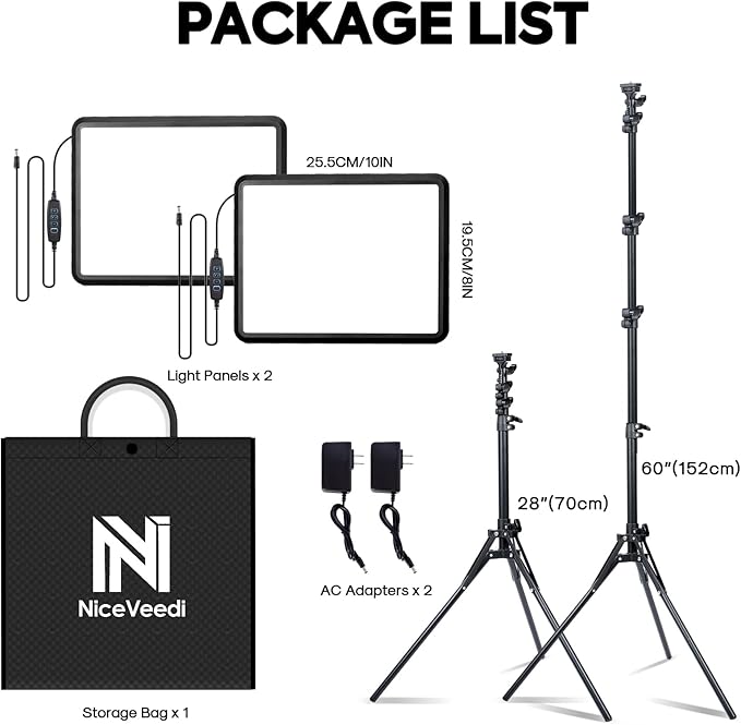 2-Pack Photography Lighting Kit, NiceVeedi 25W LED Video Light Kit, 2900-7000K - Image 7