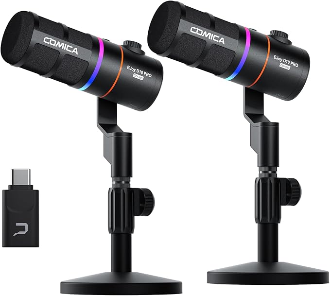 EJoy D10 PRO Combo Dual-Channel Wireless USB Gaming Microphone – RGB Dynamic Mic by COMICA