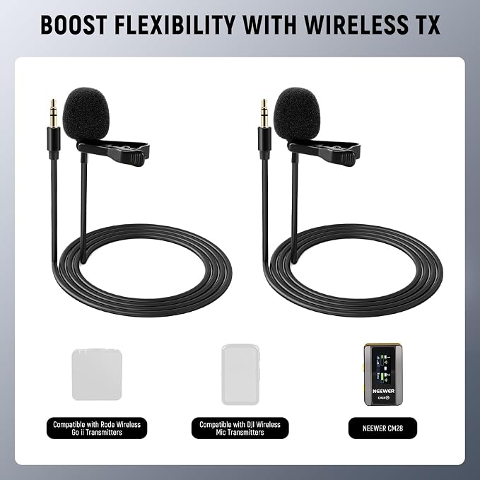 NEEWER Lavalier Lapel Microphone, Omnidirectional Condenser Wired Clip On Lav - Image 3