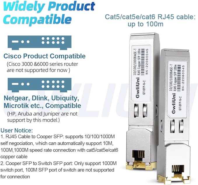 10Pcs 1.25Gbps RJ45 Copper SFP, 10/100/1000Base-T transceiver Module 100m - Image 3