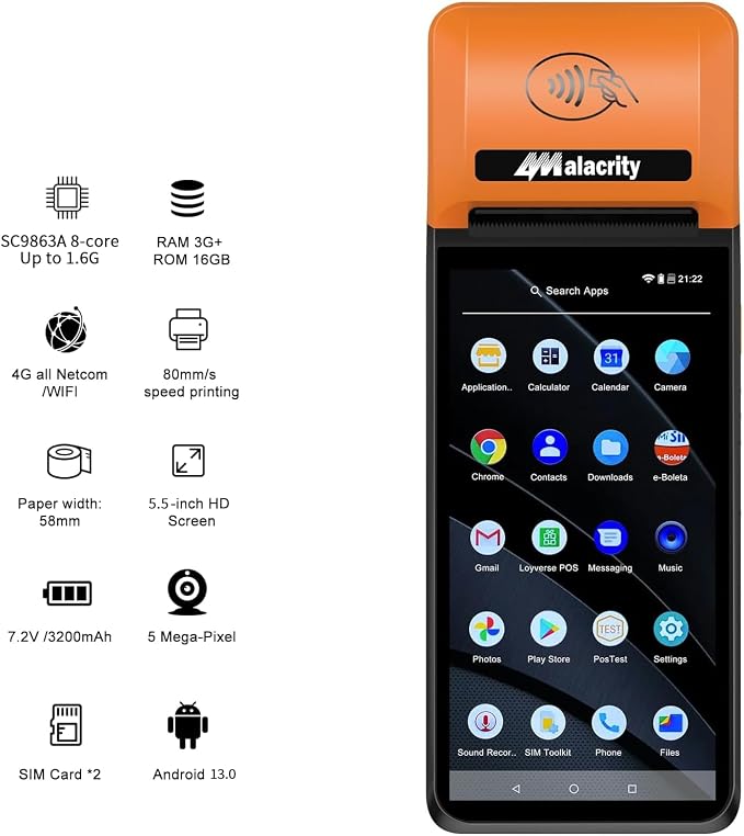 Alacrity Mobile POS PDA Terminal, Android 13 SoftPay, 1D 2D Scan Module - Image 4
