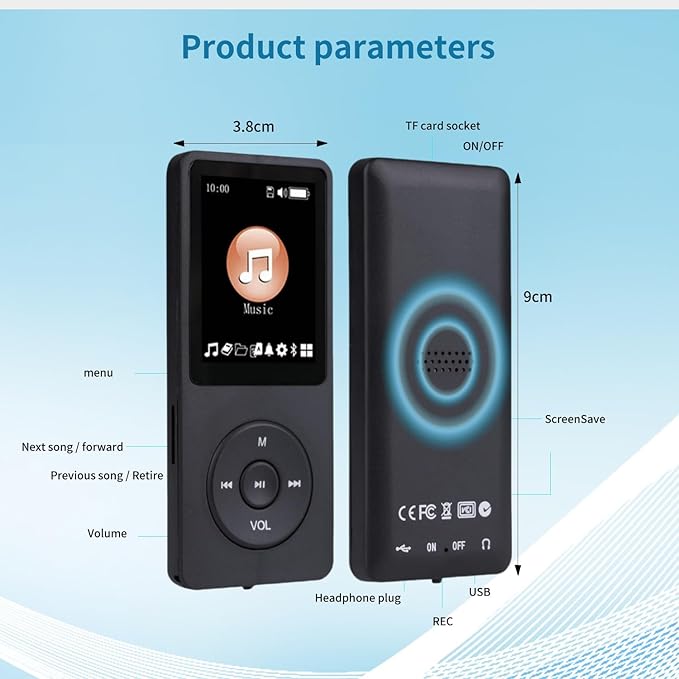 MP3 Player with Bluetooth 5.2 HiFi Sound, with Built-in Speaker/FM Radio/Voice - Image 7