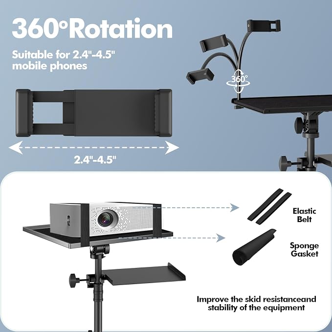 Projector Tripod Stand with Wheels, Portable Laptop Floor Support with Mouse - Image 4