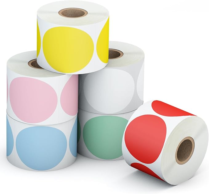 6 Rolls 2 Inch 6-Color Assorted Circle Direct Thermal Stickers Labels, - Image 9