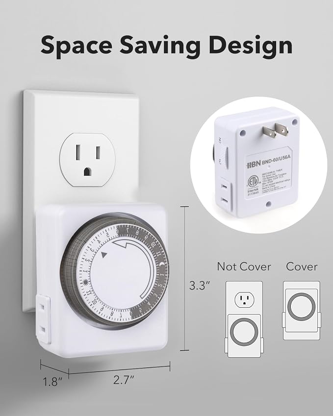 HBN Outlet Timer for Electrical Outlets Indoor, 24 Hour Mechanical Light Timers - Image 6