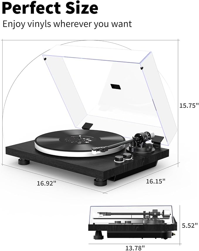 Turntable Vinyl Record Player Support Bluetooth Output Phono/Line Switch Pitch - Image 6