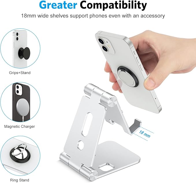 OMOTON Foldable Cell Phone Stand, C4 Portable Aluminum Phone Holder, Adjustable - Image 7