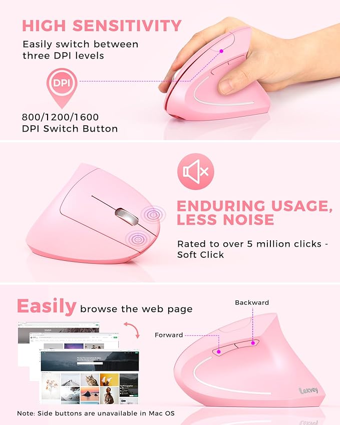 Lekvey Ergonomic Mouse, Vertical Wireless Mouse, Rechargeable 2.4 GHz USB - Image 5