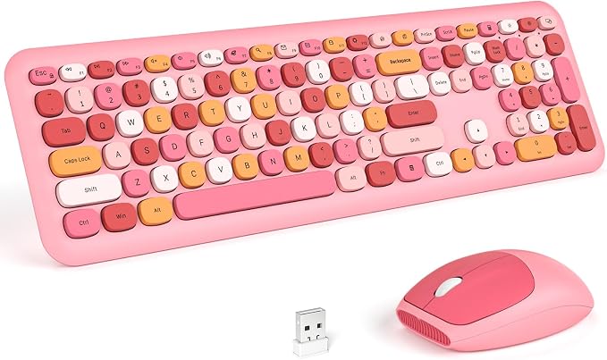 KNOWSQT Wireless Keyboard and Mouse Combo, Pale Pink Full-Sized 2.4G Silent by KNOWSQTKeyboardMouse