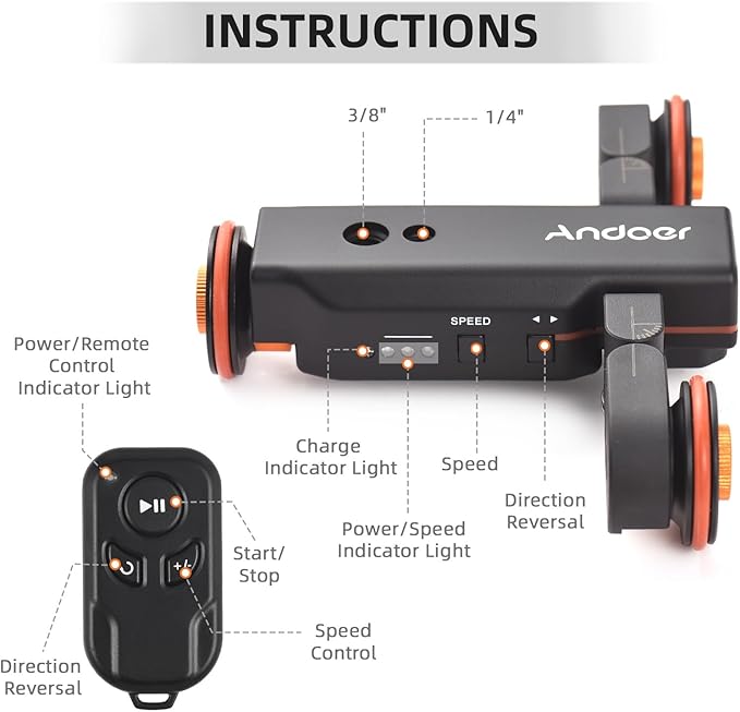 Andoer Video Camera Dolly with Ballhead & Phone Holder, 3-Speed Motorized Auto - Image 5