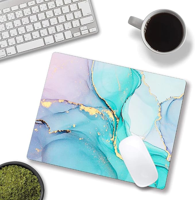 Mouse Pad, Cyan Blue Marble Mouse Pad, Washable Square Cloth Mousepad - Image 4