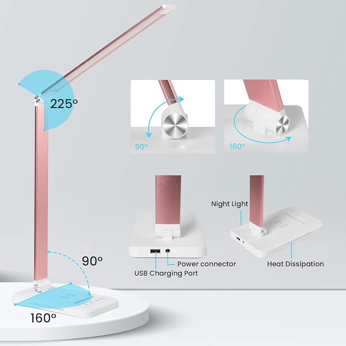 LED Desk Lamp with Night Light, Fast Wireless Charger, USB Charging Port - Image 5