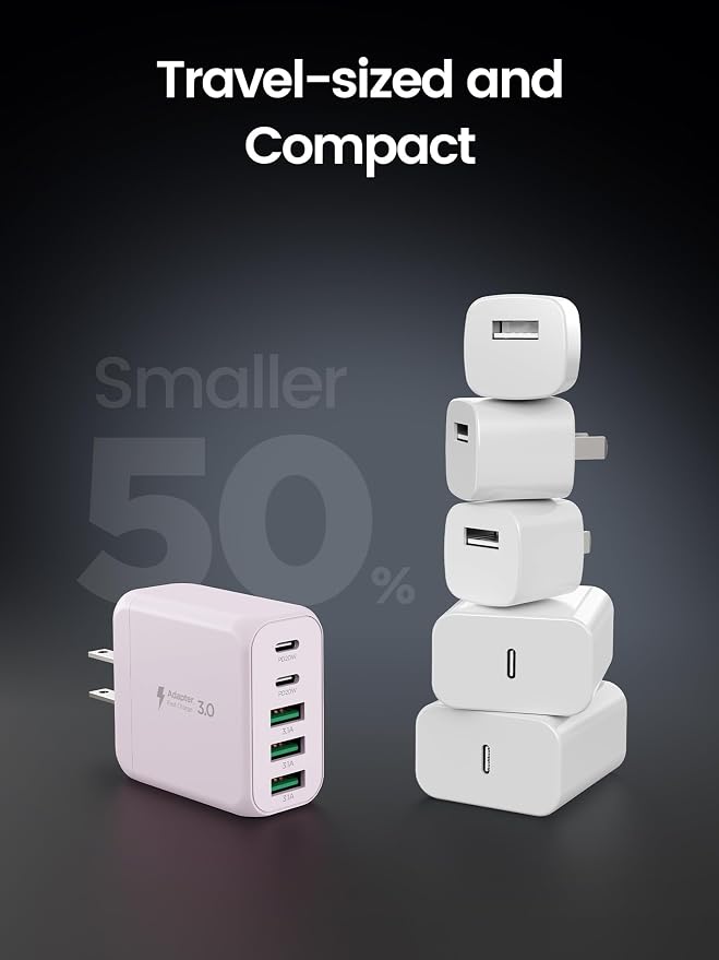 2-Pack Type C Fast Charging, 50W 5-Port USB Wall Charger Cube - Image 6