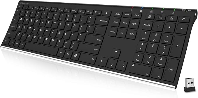 Arteck 2.4G Wireless Keyboard Stainless Steel Ultra Slim Full Size Keyboard by ARTECK