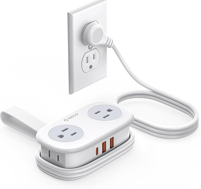ORICO 20W USB-C PD Travel Power Strip, 4 AC Outlets 3 USB Ports, 4FT Flat Plug by PioneerDataSolutionPowerYourFuture