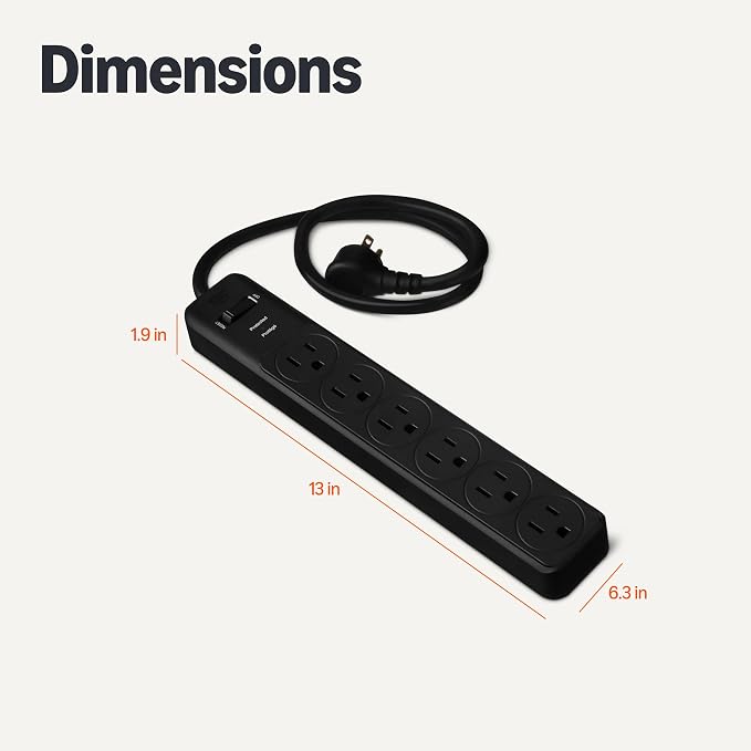 Amazon Basics Rectangle 6-Outlet, 600 Joule Surge Protector Power Strip - Image 5