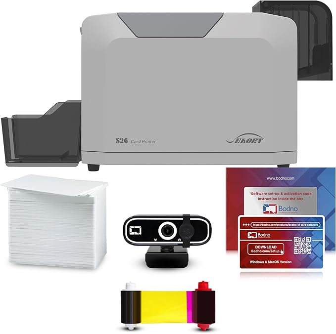 Bodno Seaory S26 Single Sided ID Card Printer & Complete Supplies Package ID by Bodno