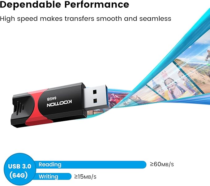 64GB USB 3.0 Flash Drive 10 Pack KOOTION USB 3.0 Thumb Drive Retractable 64G - Image 4