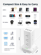Surge Protector Power Strip, 6FT Flat Plug Extension Cord - Image 8