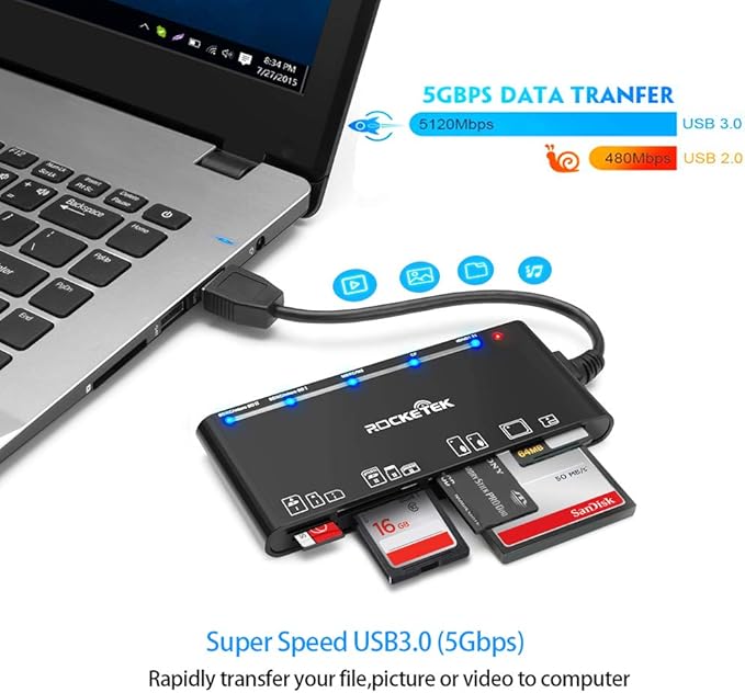 USB3.0 Multi-Card Reader, SD/TF/CF/Micro SD/XD/MS 7 in 1 Fast 5Gbps Memory Card - Image 3