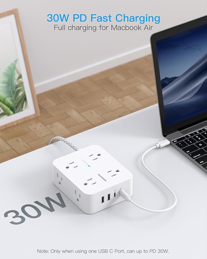 PD 30W USB C Power Strip Surge Protecor, HANYCONY 8 Outlets 4 USB, 1080J Desk - Image 3