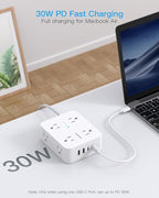 PD 30W USB C Power Strip Surge Protecor, HANYCONY 8 Outlets 4 USB, 1080J Desk - Image 3