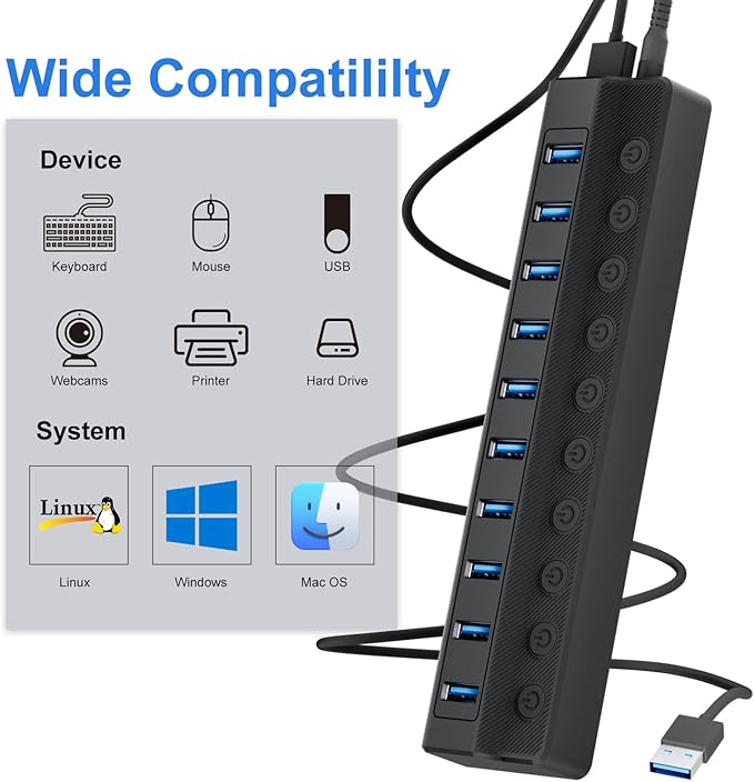 Powered USB Hub 3.0, 10-Port USB Splitter Hub - Image 3